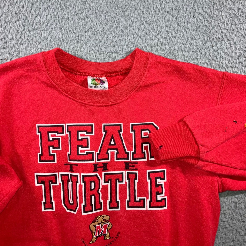 VTG Fruit of the Loom Maryland Fear The Turtle Sweatshirt Boys 14/16 Thrashed
